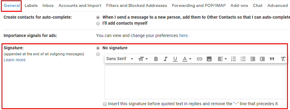 Gmail Settings General Signatures