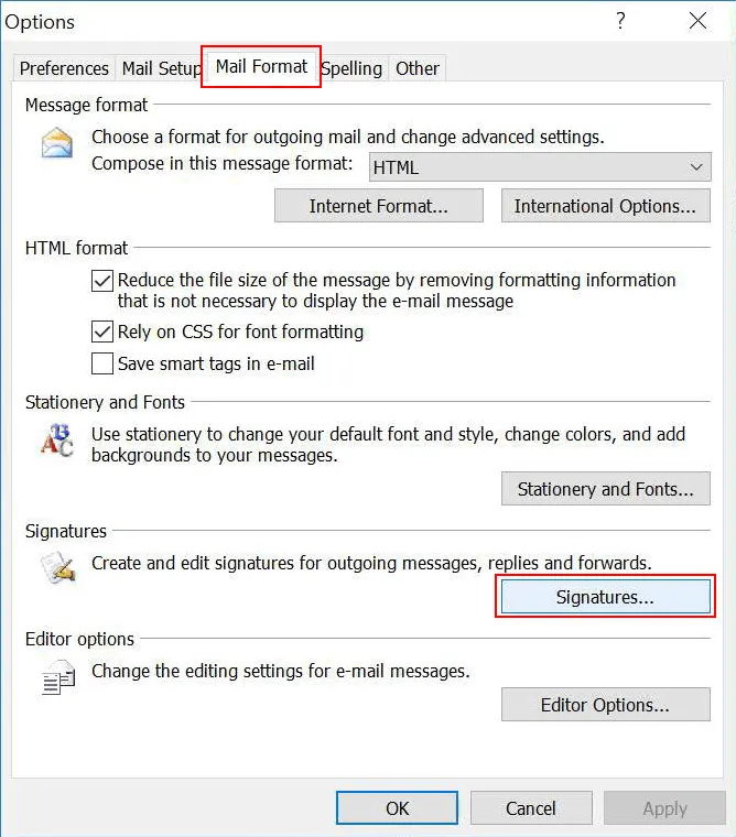 Outlook Mail Format Signatures